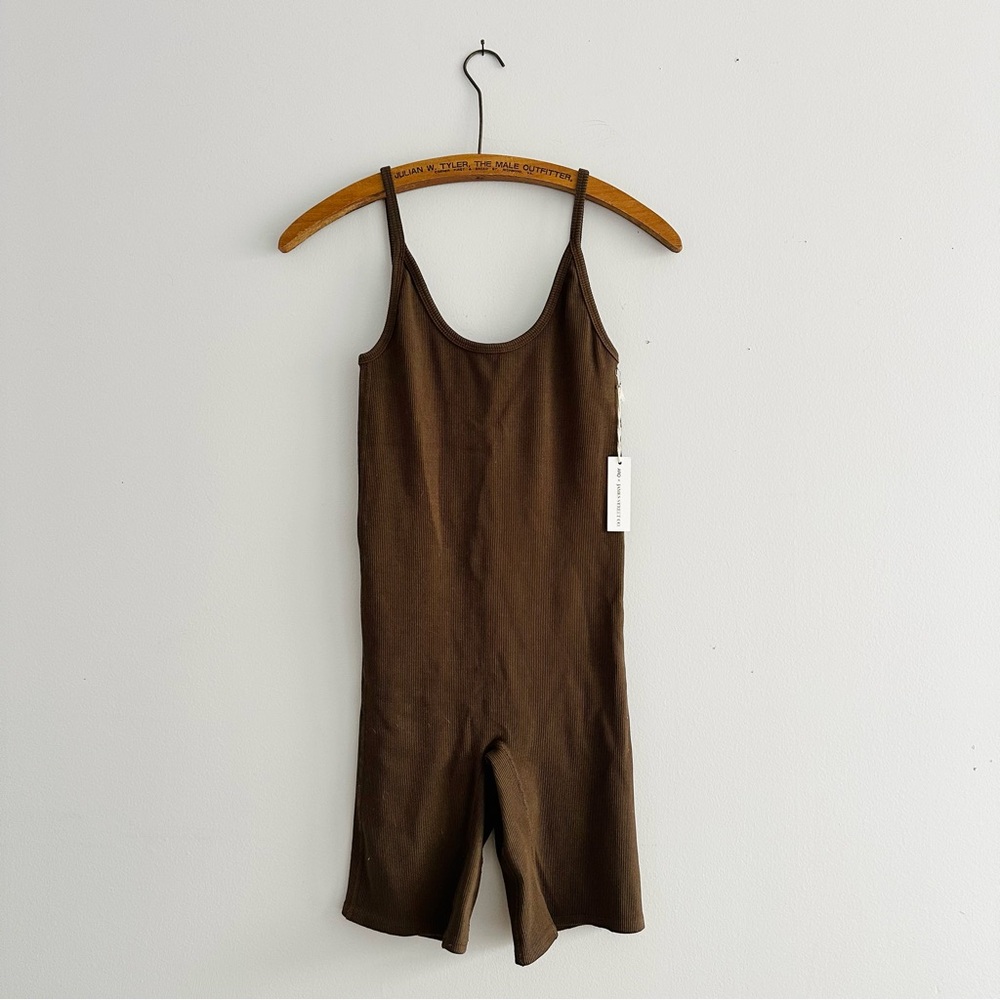 James Street Co. x Arq Espresso Brown Ribbed Cotton Bikesuit Unitard Medium